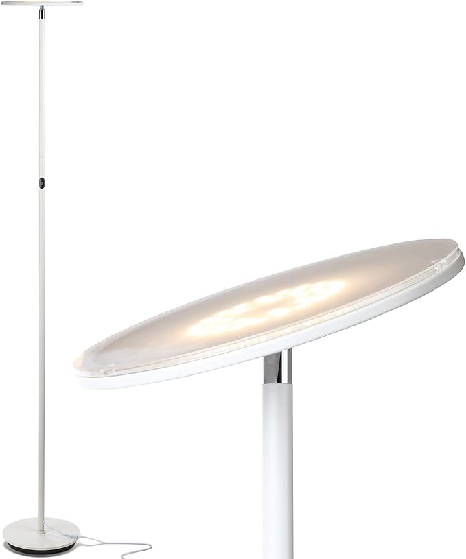 Brightech Sky LED Torchiere Super Bright Floor Lamp - Contemporary, High Lumen Light for Living Rooms and Offices - Dimmable, Indoor Pole Uplight for Bedroom Reading - White