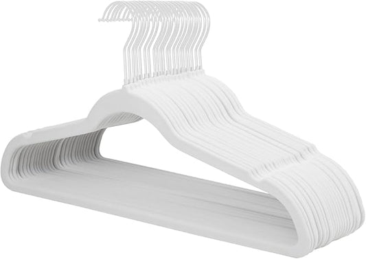 ManGotree White Velvet Coat Hangers with 360° Swivel White Hook, Non-Slip Felt Suit Hangers, Slim Space Saving Clothes Hanger for Jacket, Sweater, Shirt, Dress, Pants (22 Pack)