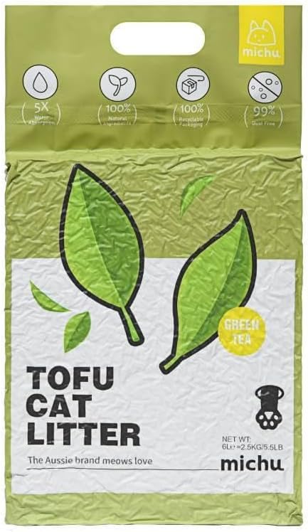 Tofu Cat Litter Natural Clumping Tofu Cat Litter, Fast Clumping and Easily Scoop-able 5.5lb/88oz 5 Scents - Greentea, 1 Pack