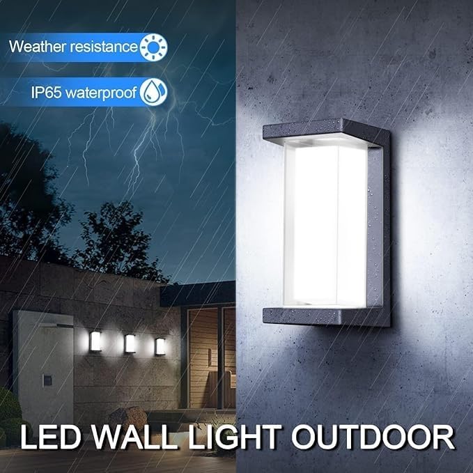 Juyace 18W Exterior Lighting Fixtures 6 Pack Budget-Friendly Outdoor Porch Lights Modern Black Sconces Wall Mount 1800Lm 6000K IP65 Waterproof for Garage House Patio Front Door Entryway