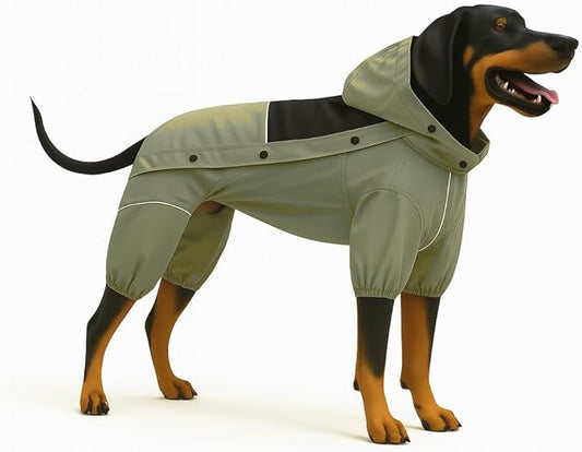 LOVELONGLONG Waterproof Dog Raincoat with Removable Hood – Outdoor Full Body Dog Jacket, Windproof Snowproof Shell Suit – All Season Pet Rain Gear Sage Green 3XL