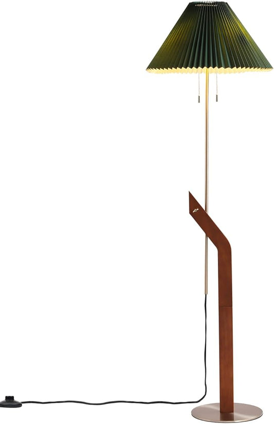 Floor Lamps for Living Room,Mid Century Modern Wood Large Floor Lamp,Height Adjustable Study Room,Bedroom,Office Tall Standing Floor Lamp,Green Pleated Lampshade