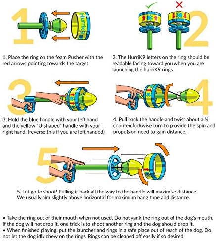 HurriK9 65-ft. Flying Ring Launcher Dog Exerciser Starter Pack with Extra-Tough Rings | Quickly Exercises Your Dog | Dog Toy Launcher Starter Pack & 3 Extra-Tough Spandex Foam Rings