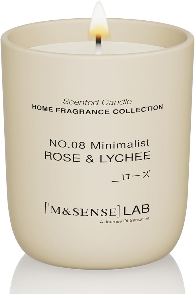 M&SENSE Natural Soy Candle| Rose & Lychee | 5.3 oz | Minimalist Christmas Scented Candle for Relaxation, Gifting, Home Décor | for Bedroom, Office, Party Small