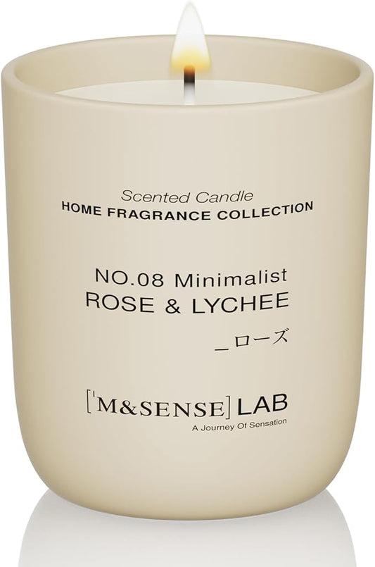 M&SENSE Natural Soy Candle| Rose & Lychee | 5.3 oz | Minimalist Christmas Scented Candle for Relaxation, Gifting, Home Décor | for Bedroom, Office, Party Small