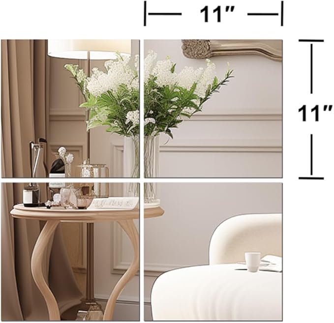 Vlush Full Length Wall & Tiles 11'' x 11'' x 4PCS Full Body Mirror, Full Length Mirror Wall Mounted Mirrors Decorative for Home Gym, Door, Bedroom & Bathroom