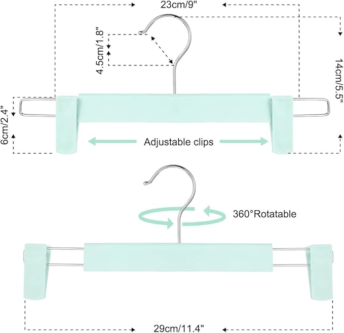 Clothes Pants Hangers, Space-Saving Skirt Holders with 360 ° Swivel Hooks, Adjustable Clips, Trouser Hangers, Clothes Coat Garment Jeans Hangers (20 Pack, Green)