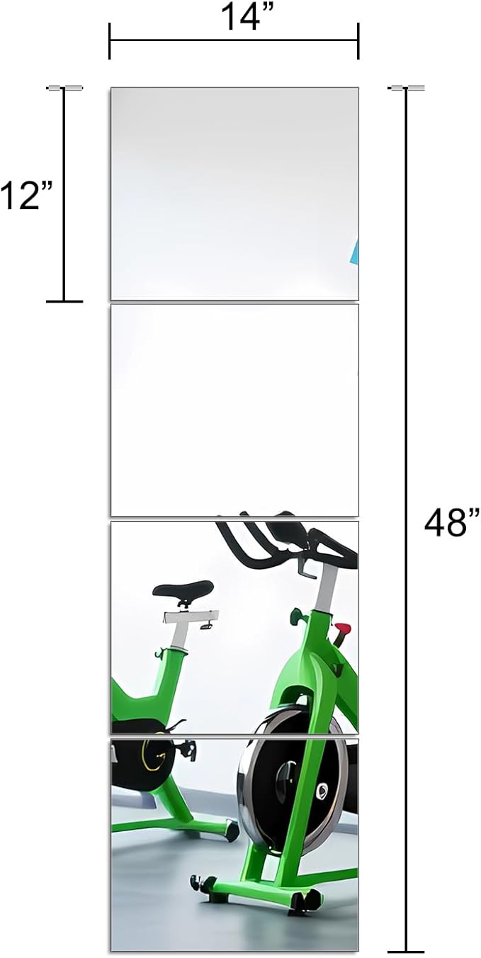 Ruomeng Full Length Mirror Tiles - 14" x 12" x 4Pcs Gym Mirror Frameless Wall Mirror for Home Gym, Door, Bedroom, Living Room