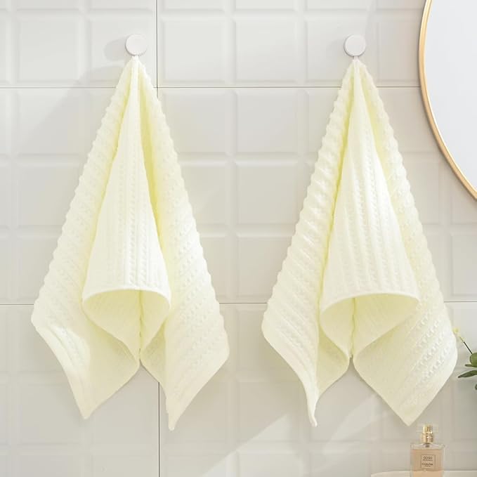 sense gnosis Beige Waffle Hand Towel Set of 2 Super Soft 100% Cotton Striped Highly Absorbent Decorative Hand Towels for Bathroom 13 X 29Inch