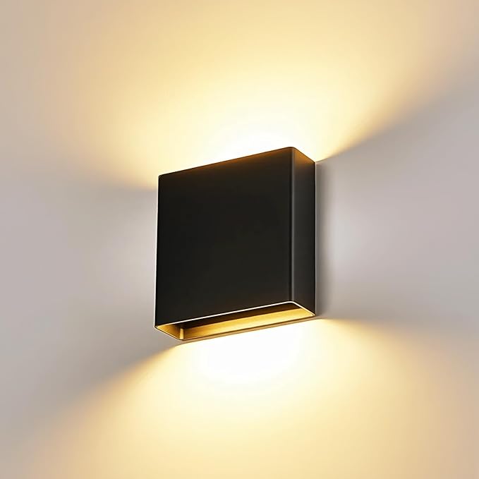 Indoor Outdoor Wall Light, 5%-100% Dimmable, 5 Color Temperature Selectable (2700K-5000K), Modern Wall Sconce for Living Room Porch, IP65 Waterproof, 120-277V, CRI90+, ETL FCC Certified