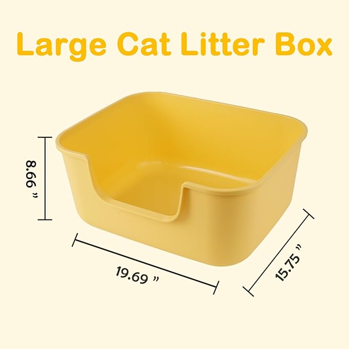 Large Cat Litter Box with High Sides,Cat Boxes for Indoor Cats,Cat Litter Pan for Kitty,Litter Box with Low Entry,Easy to Clean,Anti-Splashing (Grey)