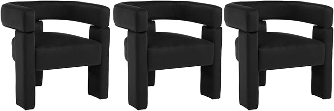 Black Dining Chairs Set of 3, Upholstered Velvet Barrel Chairs with Arms Comfy Side Chairs for Living Room/Dining Room/Reception