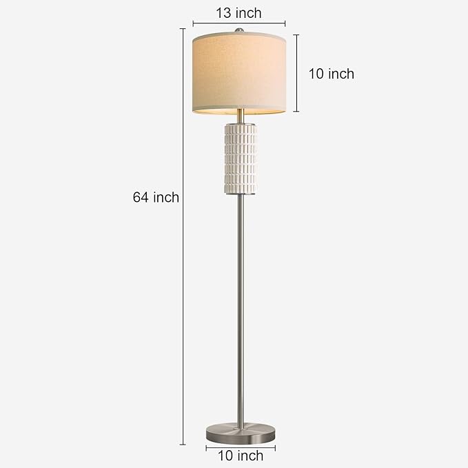 PoKat Silver Ceramic Floor Lamp for Living Room Bedroom, 64" Modern Tall Standing Lamp with Rotary Switch, Traditional Living Room Lamp for Corner, Home Office, Nursery