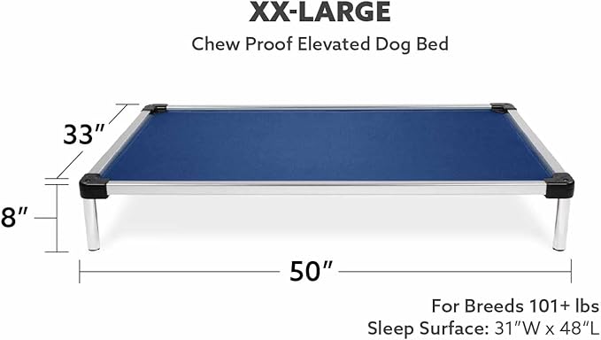 K9 Ballistics Chew Proof Elevated Cooling Dog Bed - Made for Aggressive Chewers, Virtually Indestructible, Ripstop Fabric with No Padding, Pre-Assembled - XXL, Blue Quartz
