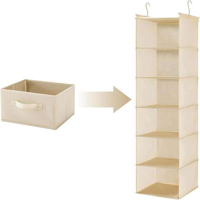 Hanging Shelf Closet Storage Organizer Removable Drawers ，Hanging Storage Organizer Hanging Sweater 2 Sock Underwear Drawers for Closet, Bedroom, Beige