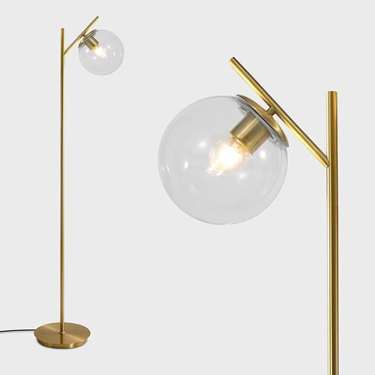 Mid Century Brass Floor Lamps Vintage Clear Standing Lamp for Living Room Modern Tall Freestanding Lamps Retro Farmhouses Globe Floor Lamp for Bedroom Office