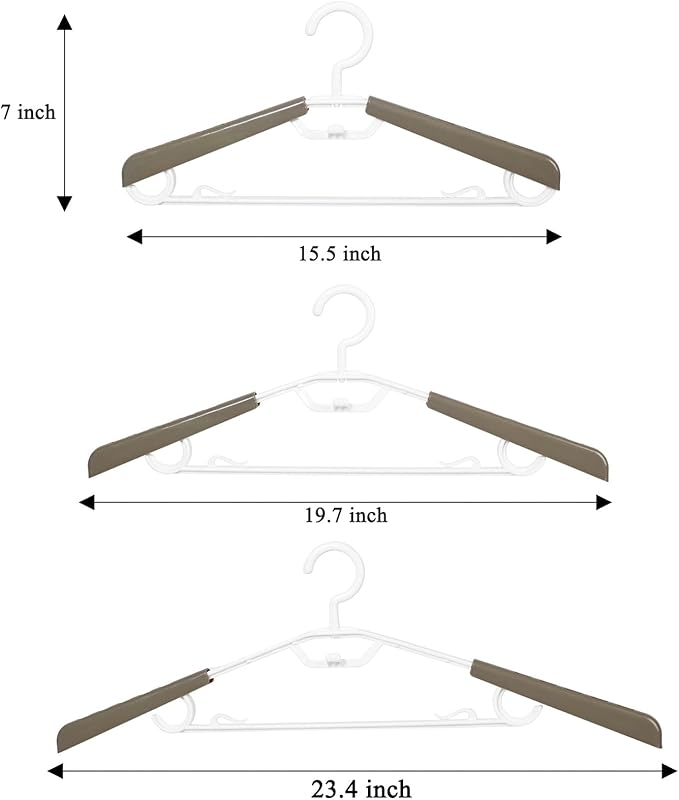 6-Pack Heavy Duty Plastic Extra-Wide Arm 15"-23" Suits Clothes Hangers with Swivel Hooks,Perfect for Coat,Jacket,Dress,Shirt,Trousers or Closet Space Saving,Grey&White