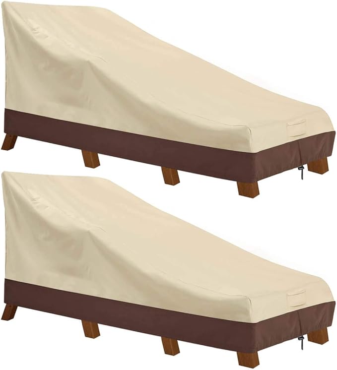 Vailge Waterproof Patio Chaise Lounge Cover, 600D Heavy Duty Outdoor Lounge Chair Covers,UV Resistant Patio Furniture Covers,2 Pack-Medium,Beige & Brown