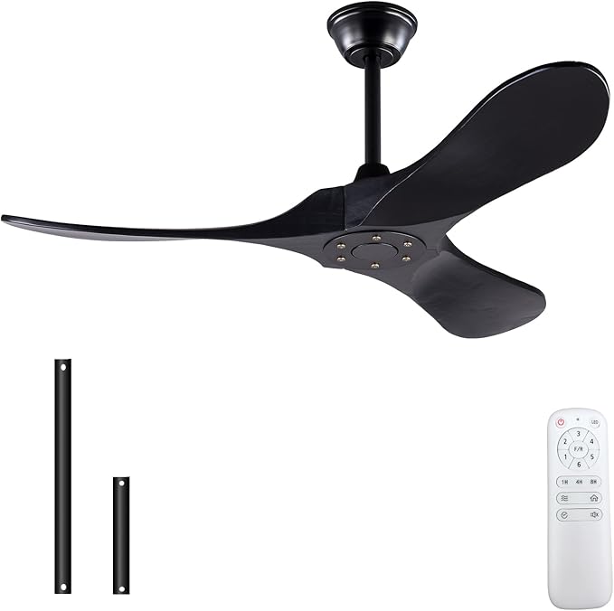 42 Inch Solid Wood Ceiling Fan with Remote,Black Ceiling Fan no Light,6 Speeds,Noiseless,Reversible DC Motor,Modern Ceiling Fans without Lights for Outdoor Indoor Bedroom Farmhouse,Patios