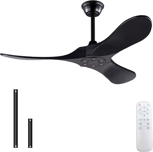 42 Inch Solid Wood Ceiling Fan with Remote,Black Ceiling Fan no Light,6 Speeds,Noiseless,Reversible DC Motor,Modern Ceiling Fans without Lights for Outdoor Indoor Bedroom Farmhouse,Patios
