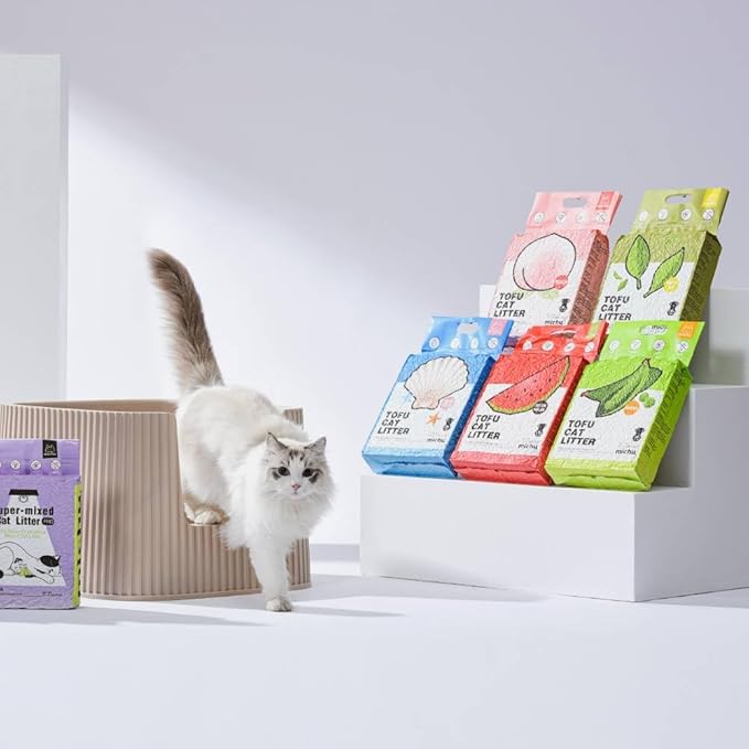 Tofu Cat Litter Natural Clumping Tofu Cat Litter, Fast Clumping and Easily Scoop-able 5.5lb/88oz 5 Scents - Watermelon, 3 Pack