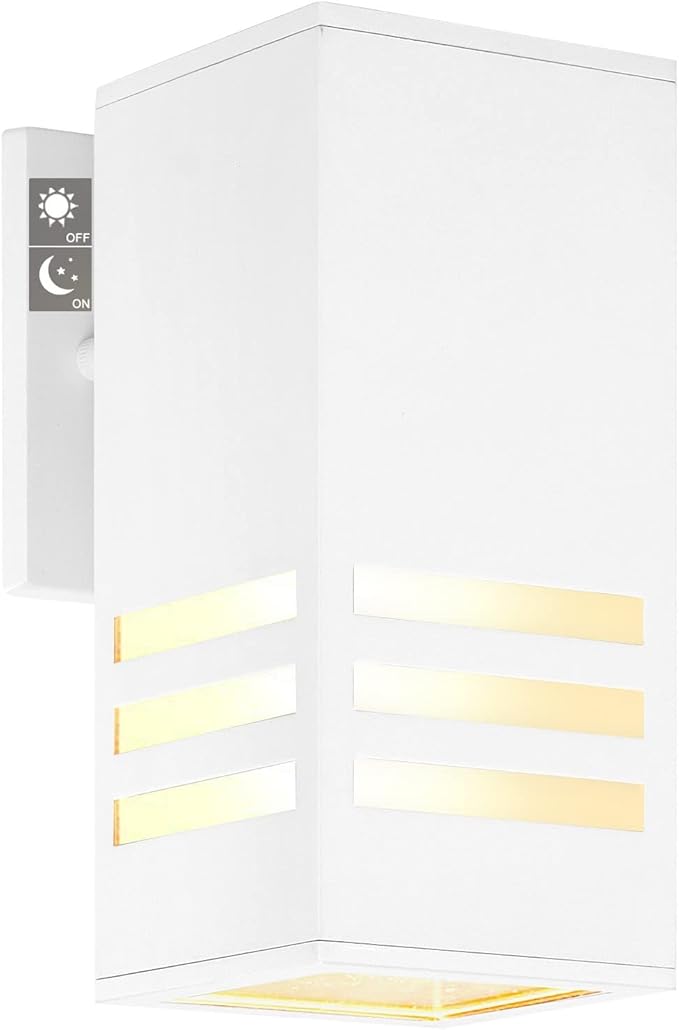 Dusk to Dawn Outdoor Wall Lamp, Exterior Light Fixture - ETL Listed, Aluminum Anti-Rust Waterproof Wall Mount Rectangular Design – Up/Down Photocell Outdoor Lighting for Porch, Garage or Patio