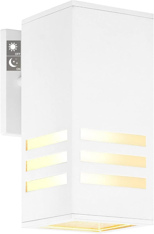 Dusk to Dawn Outdoor Wall Lamp, Exterior Light Fixture - ETL Listed, Aluminum Anti-Rust Waterproof Wall Mount Rectangular Design – Up/Down Photocell Outdoor Lighting for Porch, Garage or Patio