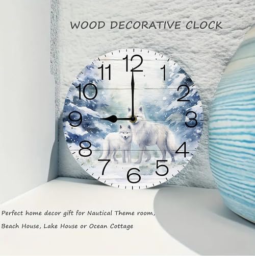 Wall Clock,Winter Fox Kitchen Decor and Accessories, Decorative Battery Operated Clocks for Living Room Bedroom Bathroom Farmhouse, 10 Inch