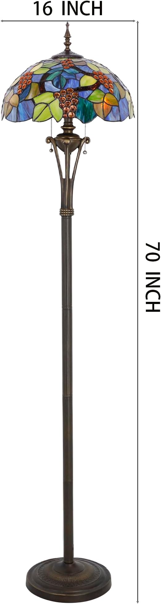 Tiffany Floor Lamp Purple Stained Glass Grape Standing Reading Light 16X16X70 Inches Antique Pole Corner Lamp Decor Bedroom Office Living Room