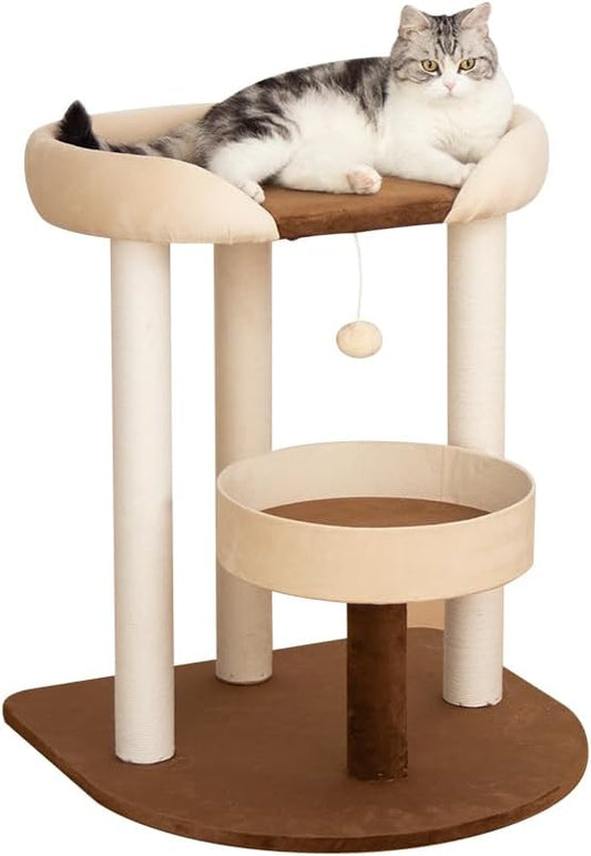 PETTIFUL Cat Tree for Large Cats, Modern Cat Tree Tower with Wide Shelves Cotton Scratching Posts, Super Sturdy Base, Cozy Perches, and Interactive Toys for Indoor Kittens (71cm White)