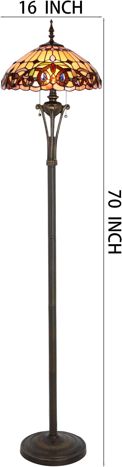 Tiffany Floor Lamp Serenity Victorian Stained Glass Standing Reading Light 16X16X70 Inches Antique Pole Corner Lamp Decor Bedroom Office Living Room