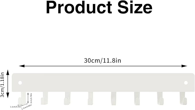 2 Pack Key Holder for Wall, Key Hooks with 8 Hooks Mount Keys on Wall, No Drilling Required, Holders Use for Living Room Kitchen Corridor Decor(White)