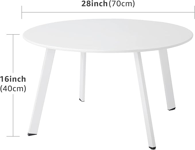 Outdoor Side Table, Outdoor/Indoor Metal Steel Patio Coffee Table, Round Weather Resistant Anti-Rust, White