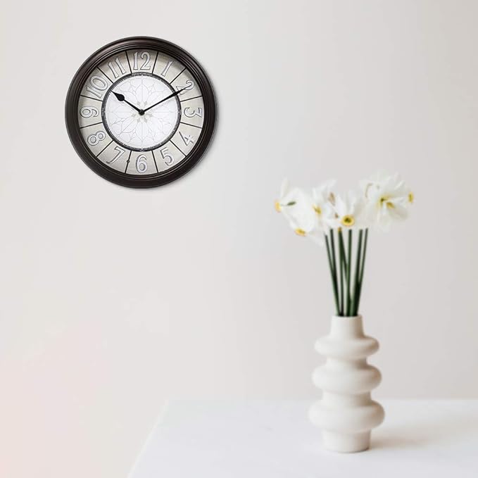 Presentime & Co. 12.6" Illuminated Farmhouse Wall Clock, Silent Battery Operated Night Light Wall Clock with Smart LED Sensor for Living Room, Bathroom, Kitchen, Home Office, Oil Rubbed Bronze Finish