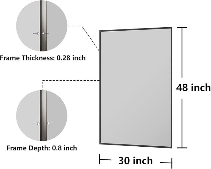 Koonmi Bathroom Mirror for Wall, 30"x48" Black Bathroom Mirror for Over Sink, Shatterproof Tempered Glass Vanity Mirror with Anti-Rust Aluminum Alloy Frame, Hang Horizontally or Vertically