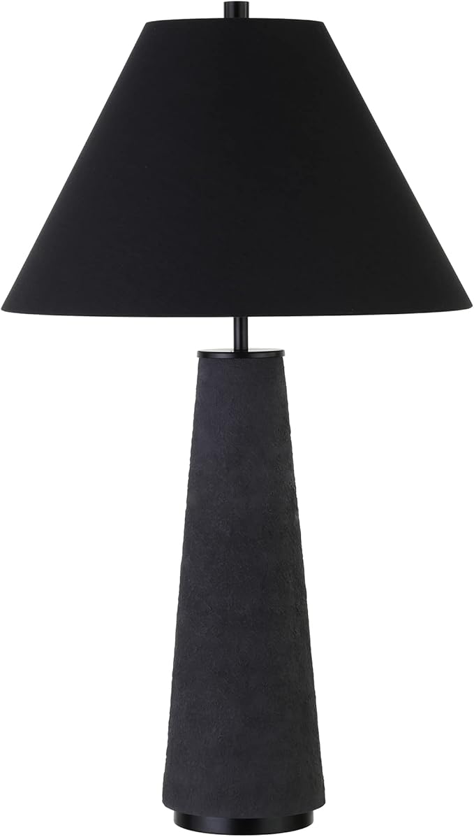 Henn&Hart 27.5'' Transitional 1-Light Table Lamp with Tapered Ceramic Base and White Fabric Cone Shade for Living Room, Bedroom, or Office, Matte Black