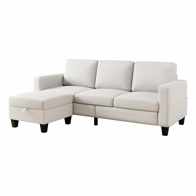 Small Sectional Couch, L Shaped Sectional White Couch in a Box, Small Couches with Ottoman, 3 Seater Sofa for Living Room, Apartment, Dorm, Office
