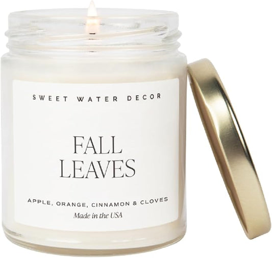 Sweet Water Decor Fall Candle - Calming Candles for Home Scented Soy Wax - Hand Poured Apple, Orange & Cinnamon Scented Candle Decor - Clear Jar Candle 40 Hours Long Lasting Burn for Relaxation - 9oz