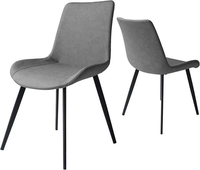 Dining Chairs Set of 2, Modern Kitchen & Dining Room Chairs, Upholstered Faux Leather Cushion Seat and Sturdy Metal Legs (2 Grey Chairs)