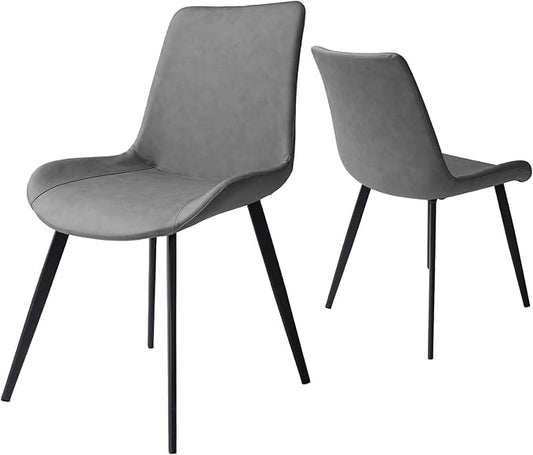 Dining Chairs Set of 2, Modern Kitchen & Dining Room Chairs, Upholstered Faux Leather Cushion Seat and Sturdy Metal Legs (2 Grey Chairs)