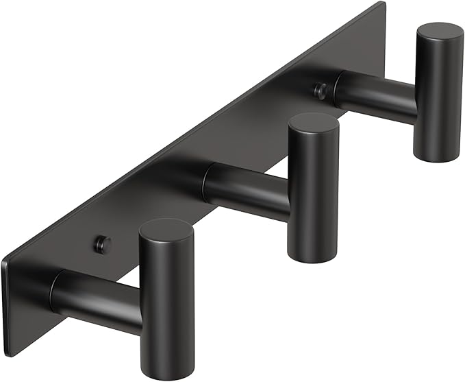 HUFEEOH Coat Hooks Wall Mount, Stainless Steel 3 Hooks Towel Hooks Black T Shaped Coat Hanger Wall Mount, Heavy Duty Wall Hooks Purse Rack for Hanging