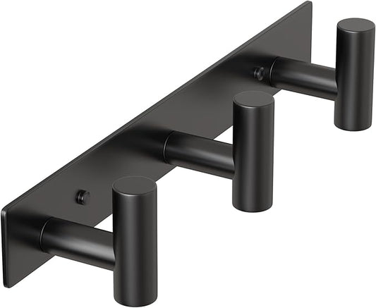 HUFEEOH Coat Hooks Wall Mount, Stainless Steel 3 Hooks Towel Hooks Black T Shaped Coat Hanger Wall Mount, Heavy Duty Wall Hooks Purse Rack for Hanging