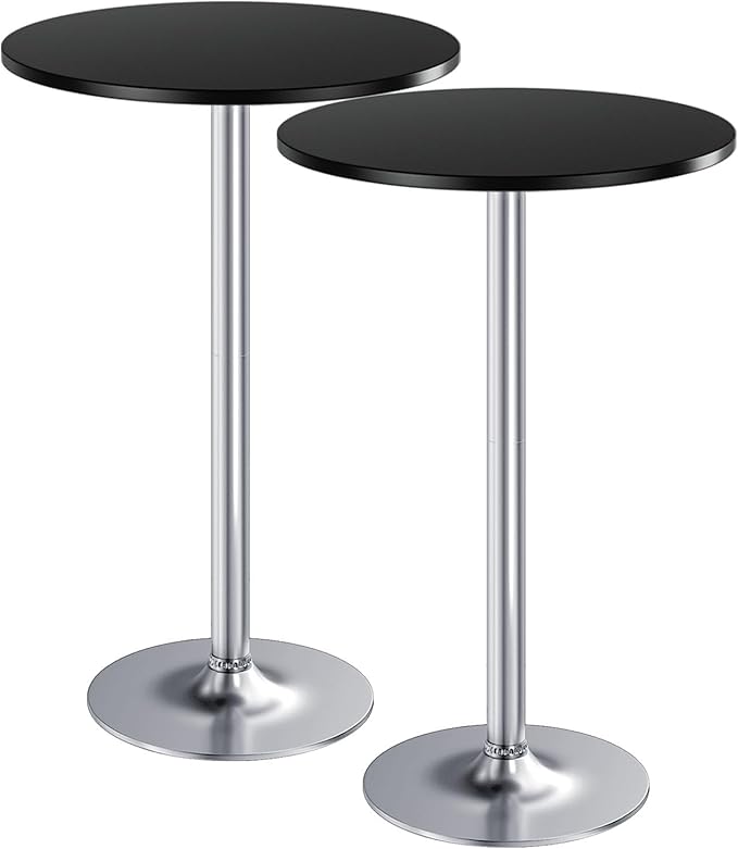Homall Round Dining Table Bistro Pub 23.8 x 39.5 Inches Bar Table for Kitchen, Dining Room (2, Black-Silver)