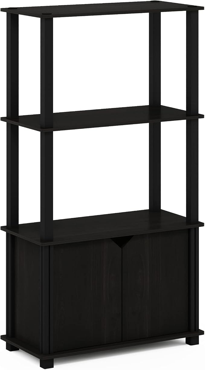 Furinno Brahms 4-Tier Multipurpose Bookcase/Bookshelf/Display Shelf/Display Rack with Door, Espresso/Black