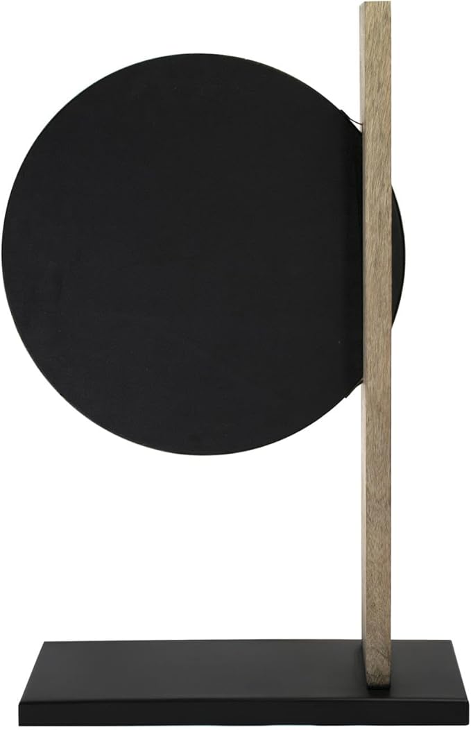 Howard Elliot Skoda Round Table Top Mirror with Stand, Table Desk Vanity Makeup Mirror with Stainless Steel Brushed Brass Frame & Mango Wood Base, Modern Accent Mirror Decor, Brass, 28.5 x 18 Inch