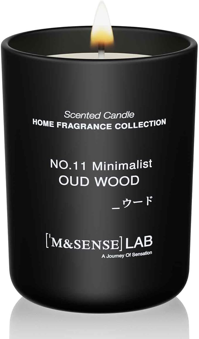 M&SENSE Natural Soy Candle| Oud Wood | 8.82 oz, 50H Burn | Minimalist Christmas Scented Candle for Relaxation, Gifting, Home Décor | for Bedroom, Office, Party Medium