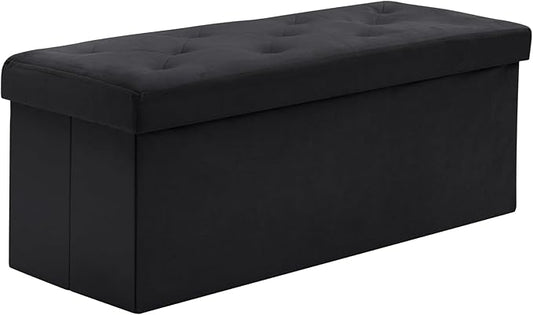 BRIAN & DANY 43 Inches Folding Storage Ottoman Bench, Velvet Ottoman with Storage for Living Room, Long Shoes Bench,Flannelette Footrest Benches Seat (Black)