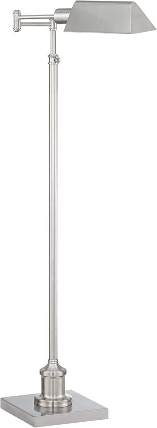 Regency Hill Jenson Traditional Farmhouse Adjustable Pharmacy Light Floor Lamp Swing Arm Standing Base 54" Tall Brushed Nickel Silver Metal for Living Room Reading House Bedroom Home Office