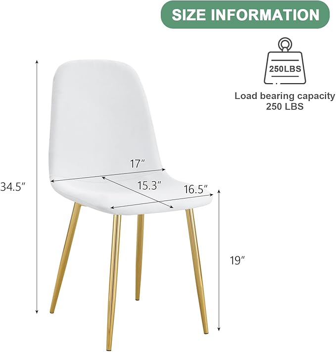 Dining Chairs Set of 4,Luxury Modern Kitchen Dining Room Chairs with Metal Golden Leg and Linen Material High Resilience for Dining Room,Restaurant,Living Room, Bedroom, (White)