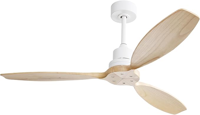 Sofucor Ceiling Fan no Lights, 52 Inch Modern Wood Ceiling Fan with Remote, 3 Wooden Blades and 3 White Downrods, for Indoor Bedroom Living Room Outdoor Patio Porch, Reversible DC Motor, Quiet